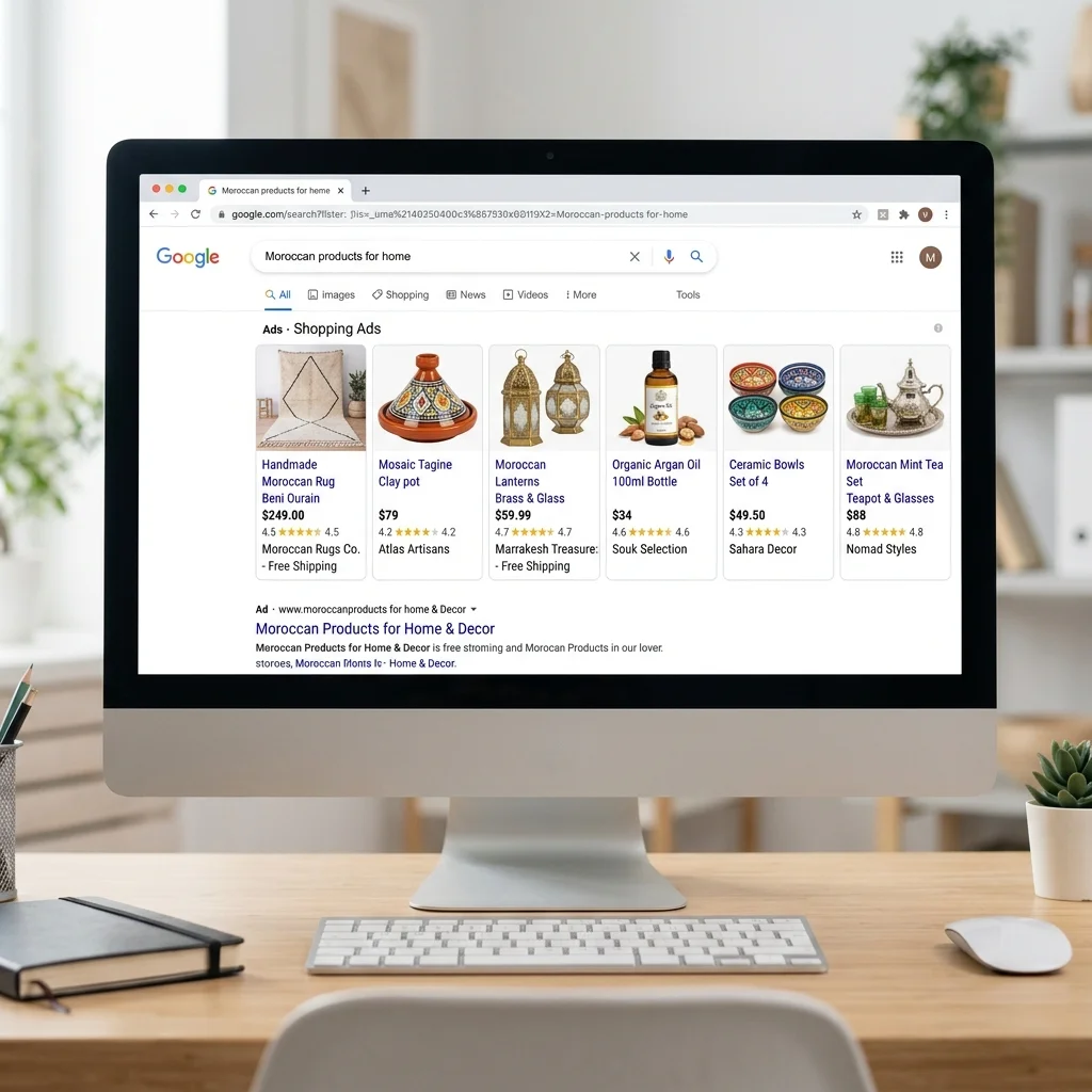Tableau de bord Google Ads montrant des campagnes e-commerce avec des indicateurs de performance